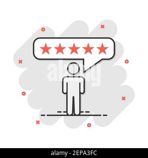 Vector cartoon customer reviews, les commentaires des utilisateurs dans l'icône de style bande dessinée. Signe de notation illustration pictogramme. Étoiles business effet splash concept. Illustration de Vecteur