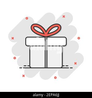 Cartoon Vector icône boîte cadeau dans le style comique. Signe présent cadeau illustration pictogramme. Fort effet splash business concept. Illustration de Vecteur