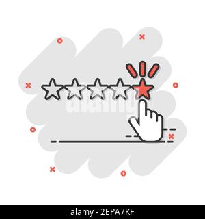 Vector cartoon customer reviews, les commentaires des utilisateurs dans l'icône de style bande dessinée. Signe de notation illustration pictogramme. Étoiles business effet splash concept. Illustration de Vecteur
