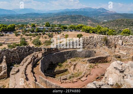 Cercle grave A de la citadelle de Mycenae. Site archéologique de Mycenae à Péloponnèse, Grèce Banque D'Images