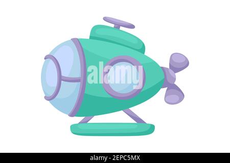 Joli sous-marin vert avec periscope sur fond blanc. Transport de dessins animés pour les cartes d'enfants, douche de bébé, invitation d'anniversaire, intérieur de maison. Co. Brillant Illustration de Vecteur