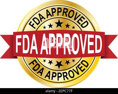 Badge doré approuvé par la FDA avec ruban rouge, illustration vectorielle Illustration de Vecteur