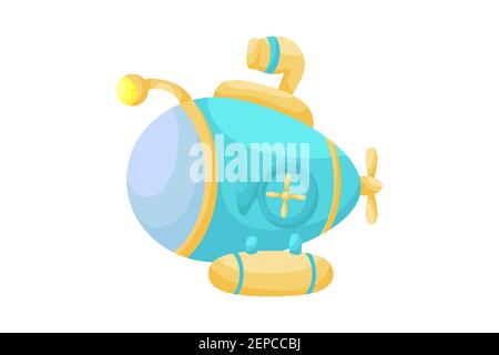 Joli sous-marin bleu avec periscope sur fond blanc. Transport de dessins animés pour les cartes d'enfants, douche de bébé, invitation d'anniversaire, intérieur de maison. Couleur vive Illustration de Vecteur