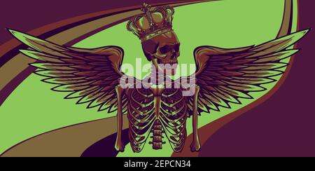 squelette d'ange vectoriel avec aile et couronne Illustration de Vecteur