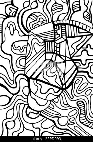 Page de coloriage motif abstrait, labyrinthe d'ornements, isolé sur blanc. Carte psychédélique élégante. Illustration de Vecteur