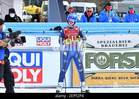 La Volata, Val di Fassa, Italie, 27 févr. 2021, Elena Curtoni ( 1 ITA) pendant la coupe du monde de ski AUDI FIS 2021 Val di Fassa - Downhill Women, course de ski alpin - photo Lorena Bonapace / LM Banque D'Images