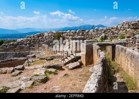 Entrée de la citadelle de Mycenae. Site archéologique de Mycenae dans le Péloponnèse en Grèce Banque D'Images