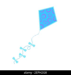 Cerf-volant bleu et violet avec corde et noeuds, jouet pour enfant, illustration simple de style plat, motif sans couture pour cartes, invitations, fête Illustration de Vecteur