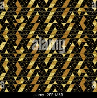Illustration abstraite d'un motif vectoriel géométrique sans couture. Or et noir, gros et petit triangles de la texture de la grille. Mosaïque de mosaïque. Illustration de Vecteur