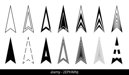 Les flèches définissent le triangle d'icône en noir. Conception originale avec variantes, icônes de flèches pour applications Web et graphiques. Illustration de Vecteur