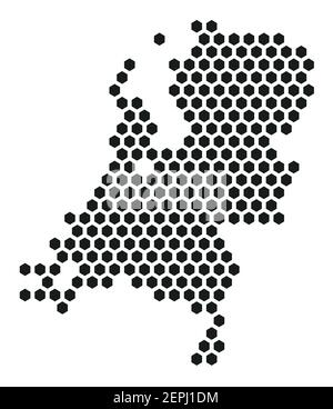 Carte vectorielle de pixels hexagonaux blanc des pays-Bas Illustration de Vecteur