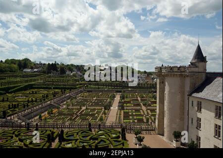 Château de Villandry et son jardin, Vallée de la Loire, France ---l'un des plus beaux jardins de toute la France Banque D'Images