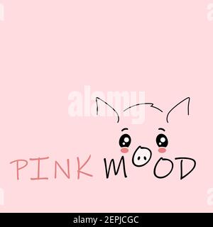 Ambiance rose avec une jolie falaise de porc. Ambiance de vacances et de détente face à la détente créative de cochon d'anime. Illustration de Vecteur