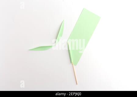 Processus de fabrication de feuilles de papier pour l'artisanat d'enfants, étape 3 de l'instruction, projet d'art fleurs de papier, bricolage, activité de vacances de printemps pour les enfants Banque D'Images