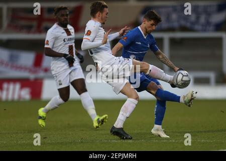 HARTLEPOOL, ANGLETERRE. 27 FÉVRIER Gavan Holohan de Hartlepool United en action pendant le match de la Vanarama National League entre Hartlepool United et Barnett à Victoria Park, Hartlepool le samedi 27 février 2021. (Credit: Mark Fletcher | MI News) Credit: MI News & Sport /Alay Live News Banque D'Images