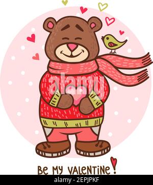 ours en peluche avec coeur, adorable illustration du vecteur de jour de saint-valentin Illustration de Vecteur