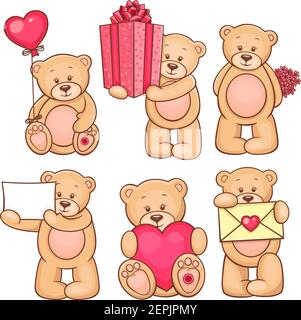collection adorable oursons en peluche pour la saint-valentin Illustration de Vecteur
