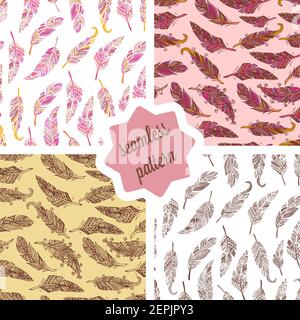 Ensemble de motifs sans couture en plumes de couleur vectorielle Illustration de Vecteur