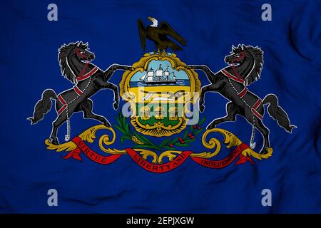 Gros plan plein format sur un drapeau de Pennsylvanie (USA) en rendu 3D. Banque D'Images