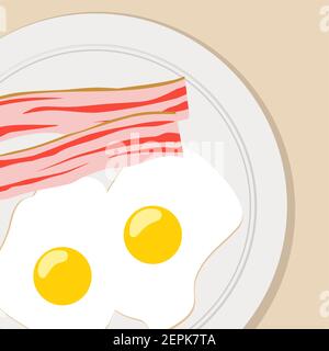 Petit déjeuner plat Vector illustration oeufs Bacon. Illustration de Vecteur