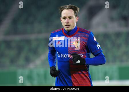 02/27/2021, Saint-Gall, Kybunpark, Super League de football: FC St.Gall 1879 - FC Basel 1893, # 7 Luca Zuffi (Bâle) (Suisse/Allemagne/Autriche/Croatie OUT) Banque D'Images