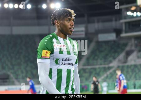 02/27/2021, Saint-Gall, Kybunpark, Soccer Super League: FC St.Gall 1879 - FC Basel 1893, # 7 Chukwubuike Adamu (St. Gallen) (Suisse/Allemagne/Autriche/Croatie) crédit: SPP Sport presse photo. /Alamy Live News Banque D'Images