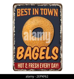 Bagels vintage rusty métal signe sur un fond blanc, illustration vectorielle Illustration de Vecteur