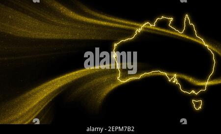 Carte de l'Australie, carte Gold Glitter sur fond sombre Banque D'Images