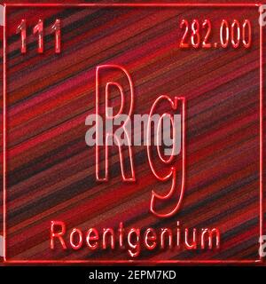 Élément chimique de Roentgenium, signe avec numéro atomique et poids atomique, élément du tableau périodique Banque D'Images