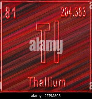 Élément chimique de thallium, signe avec numéro atomique et poids atomique, élément du tableau périodique Banque D'Images