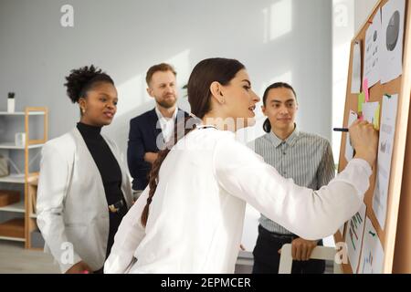 Groupe de jeunes employés multiraciaux d'entreprise brainstorming des idées dans l'entreprise réunion Banque D'Images
