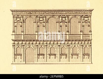 Ancienne gravure du XIXe siècle du château de Bevilacqua entre Padoue et Vérone. Illustration publiée dans Vergleichende Architektonische Formenlehre par Banque D'Images