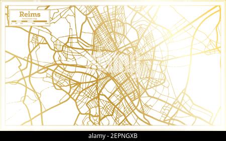 Carte de la ville de Reims France en style rétro en couleur dorée. Carte de contour. Illustration vectorielle. Illustration de Vecteur