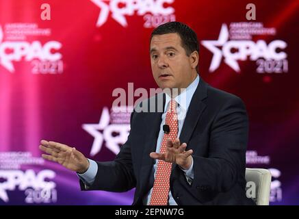 Orlando, États-Unis. 27 février 2021. Devin Nunes (R-CA) parle à la Conférence d'action politique conservatrice de 2021 à l'hôtel Hyatt Regency. L'ancien président américain Donald Trump devrait prendre la parole le dernier jour de la conférence. Crédit : SOPA Images Limited/Alamy Live News Banque D'Images