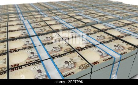 Illustration 3D du Rwanda 500 Francs bills stacks arrière-plan Banque D'Images