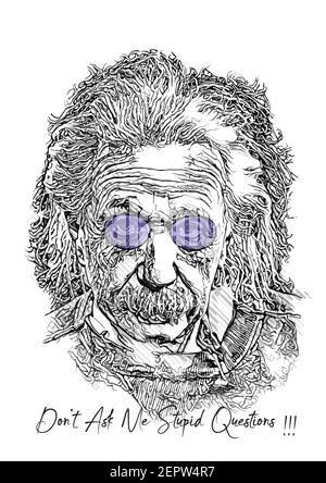 Albert einstein avec lunettes de soleil vecteur illustration sur fond blanc Banque D'Images