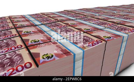 Illustration 3D du Ghana 200 Cedis bills stacks arrière-plan Banque D'Images