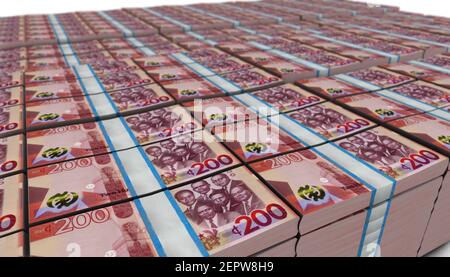 Illustration 3D du Ghana 200 Cedis bills stacks arrière-plan Banque D'Images