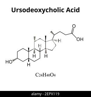 Acide ursodésoxycholique. Formule moléculaire chimique des acides biliaires. Illustration vectorielle sur un arrière-plan isolé Illustration de Vecteur