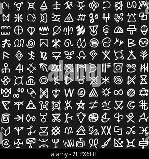 Ensemble de symboles runes. Symboles occultes anciens vikings, comme des lettres sur blanc Illustration de Vecteur