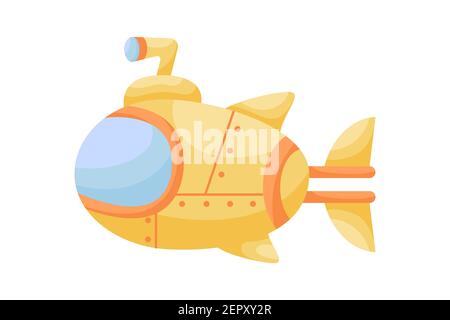 Joli sous-marin jaune avec periscope sur fond blanc. Transport de dessins animés pour les cartes d'enfants, douche de bébé, invitation d'anniversaire, intérieur de maison. C lumineux Illustration de Vecteur