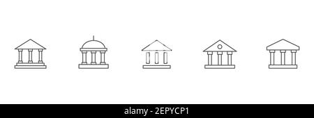 Création avec collection de contours de colonnes. Jeu de lignes d'icône de banque. Groupe de symboles noirs de l'université. Vecteur isolé sur blanc Illustration de Vecteur