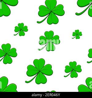 Trèfle avec fond à quatre feuilles. Motif sans couture avec symbole shamrock. Idéal pour le design de saint patrick. Illustration vectorielle en blanc. Illustration de Vecteur