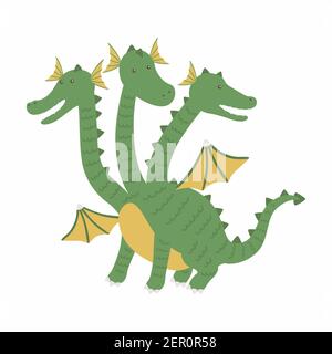 Dragon à trois têtes ancienne créature mythique vecteur de dessin animé Illustration Illustration de Vecteur