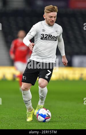 DERBY, ANGLETERRE. 26 FÉVRIER Kamil Jozwiak du comté de Derby en action pendant le match de championnat Sky Bet entre le comté de Derby et la forêt de Nottingham au Pride Park, Derby le vendredi 26 février 2021. (Credit: Jon Hobley | MI News) Credit: MI News & Sport /Alay Live News Banque D'Images