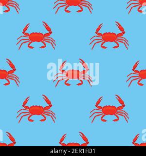 Illustration vectorielle motif sans couture, arrière-plan avec crabe rouge sur fond bleu. Fruits de mer Illustration de Vecteur