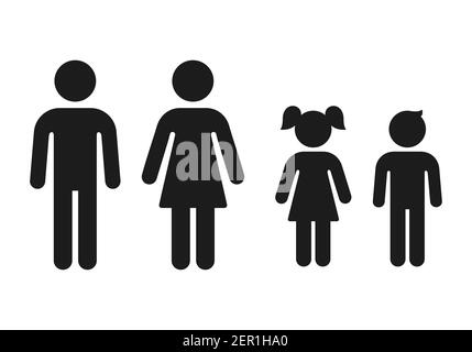 Icônes homme et femme, fille et garçon. Simple figure famille, hommes et femmes adultes et enfants. Jeu de symboles vectoriels. Illustration de Vecteur