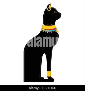 Illustration vectorielle d'un chat égyptien noir assis isolé sur fond blanc. Bastet égypte Cat Illustration de Vecteur