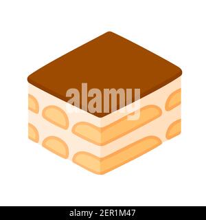 Tiramisu, dessert italien traditionnel. Illustration de clip art vectoriel isolée. Icône de conception plate isométrique. Illustration de Vecteur