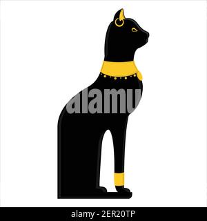 Illustration vectorielle d'un chat égyptien noir assis isolé sur fond blanc. Bastet égypte Cat Illustration de Vecteur